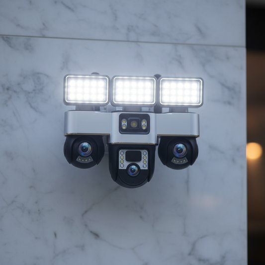 Cameră Supraveghere Exterior HD 12MP – Trei Motoare PTZ Independente (3x4MP)