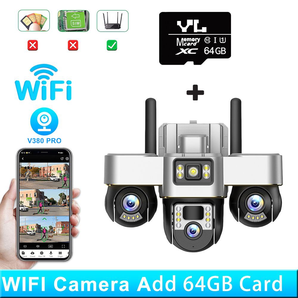 Cameră Supraveghere Exterior HD 12MP – Trei Motoare PTZ Independente (3x4MP)