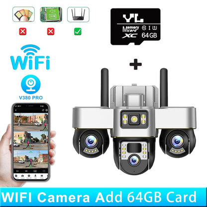 Cameră Supraveghere Exterior HD 12MP – Trei Motoare PTZ Independente (3x4MP)