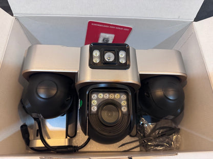 Cameră Supraveghere Exterior HD 12MP – Trei Motoare PTZ Independente (3x4MP)